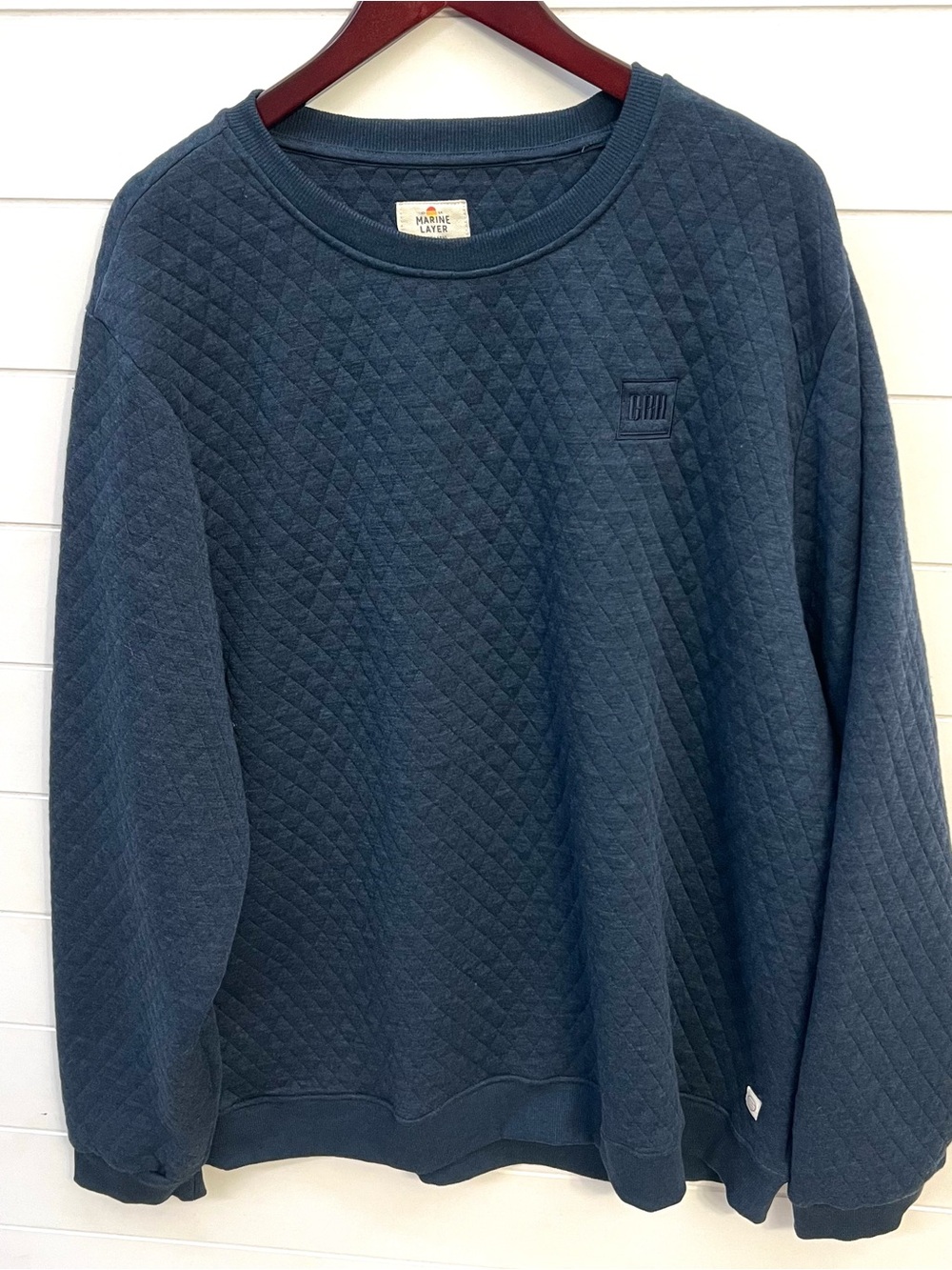 Marine Layer Corbet Quilted Crewneck Navy Sweatshirt Monogram Mens XXXL XXL